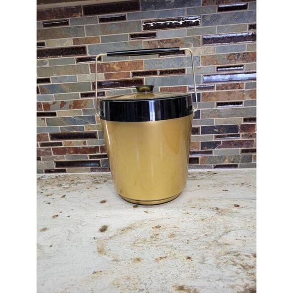Vintage Thermo Serv Insulated Ice Bucket , Gold Black, West Bend MCM - Picture 1 of 7
